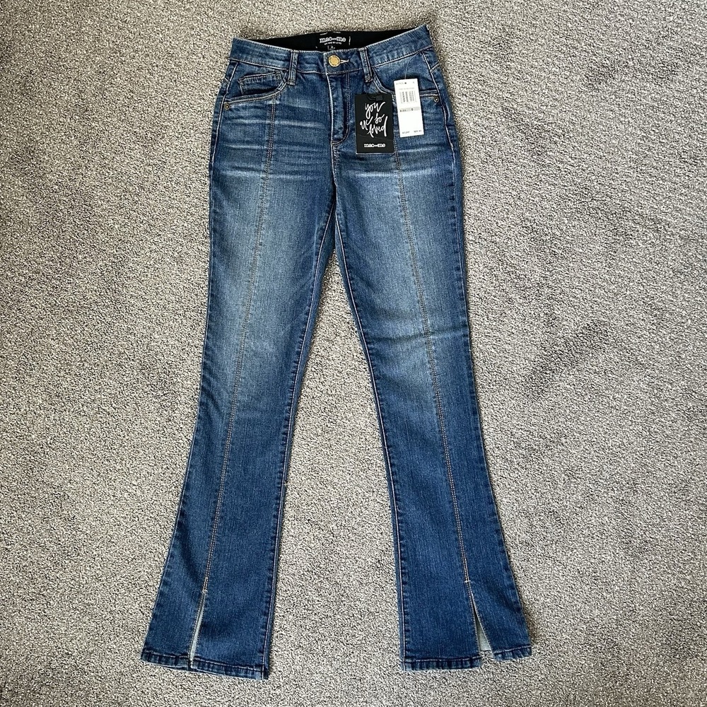 Mac And Me Mid-Rise Flare Jeans - Women's 0 - Stretch Front Seam & Slit Hem -NWT